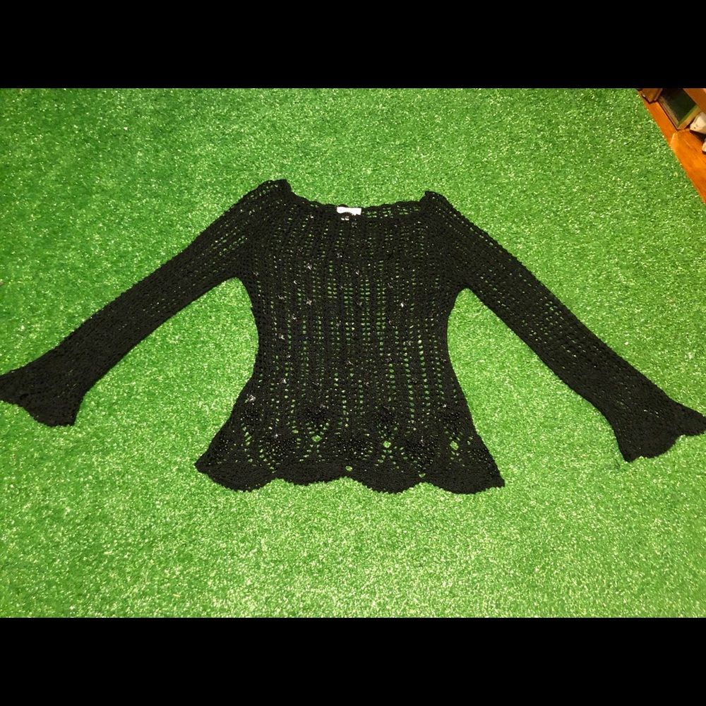 Beaded, Black, Crochet Mesh Top (Lg.)